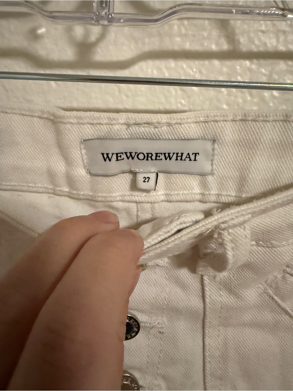 High-Waist White Denim Shorts WeWoreWhat with Button Front - Picture 5 of 14